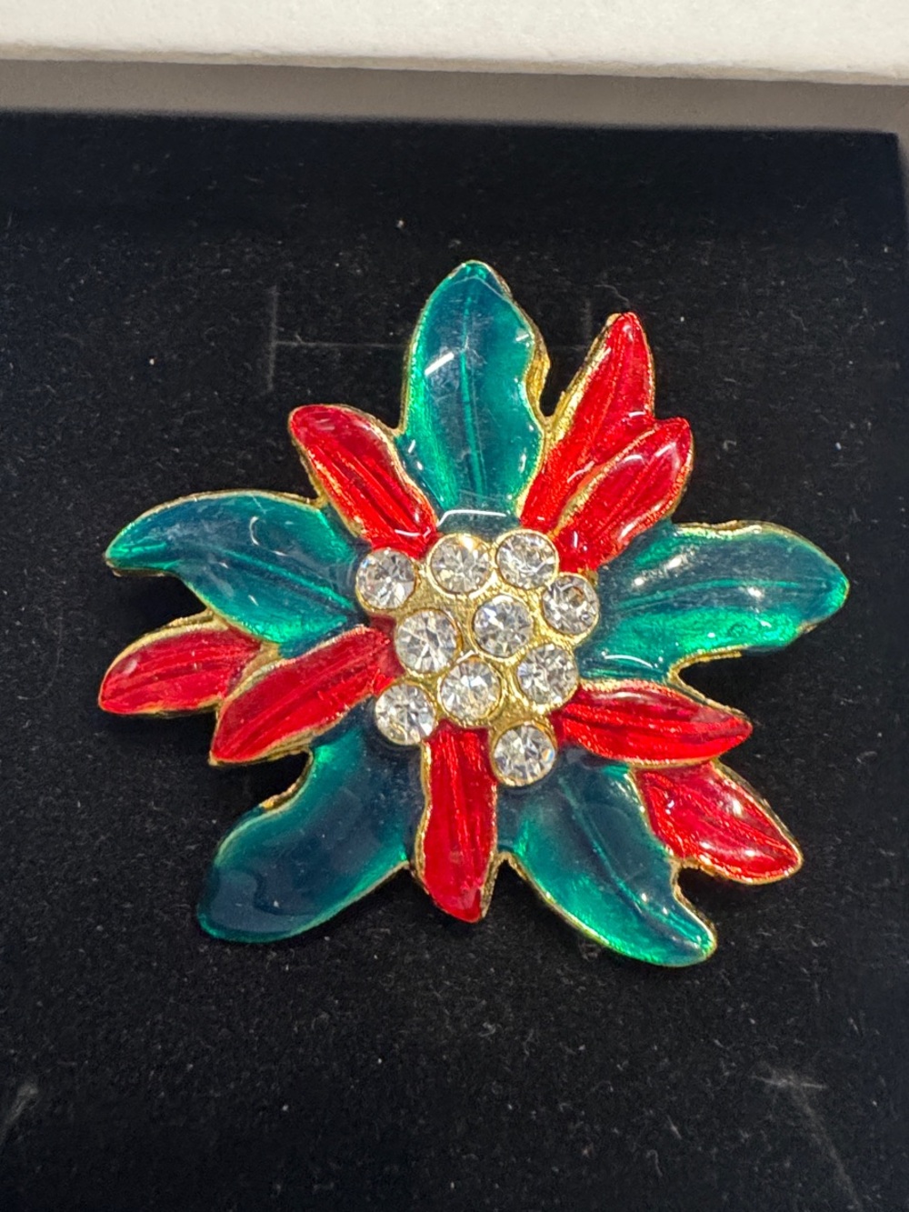 Red and Green Floral Christmas Crystal Brooch - Women Jewelry